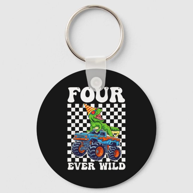 Kids Four Ever Wild Dinosaur Monster Truck 4th Bir Key Ring (Front)