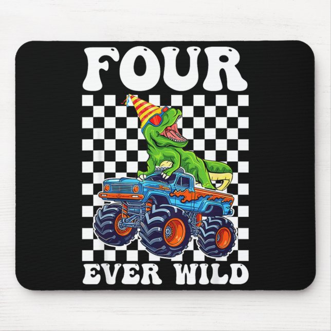 Kids Four Ever Wild Dinosaur Monster Truck 4th Bir Mouse Pad (Front)