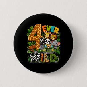 Kids Four Wild 4th Birthday Safari Jungle Animal 6 Cm Round Badge