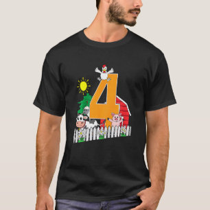 Kids Fourth 4th Birthday Farm Animal Cow Pig Chic T-Shirt