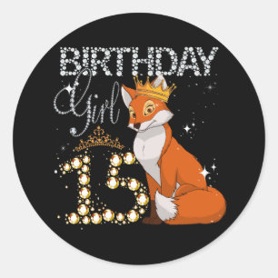 Kids Fox Animal Lovers 15th Birthday Girl Fox B-da Classic Round Sticker