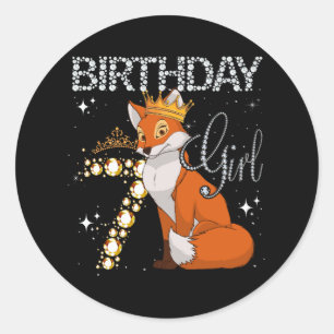 Kids Fox Animal Lovers 7th Birthday Girl Fox B-day Classic Round Sticker