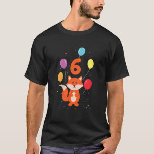 Kids Fox Balloons 6th Birthday Party Zoo Animal 6  T-Shirt