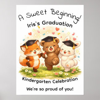 Kid's Fox Bear Bunny Graduation Party Poster