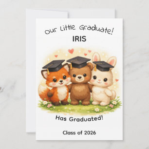 Kids Fox Bear Bunny Woodland Graduation Card