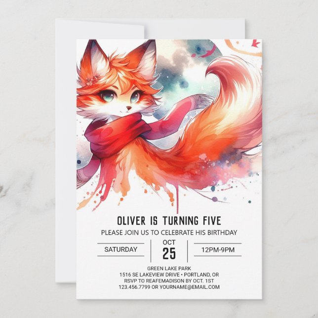 Kids Fox Birthday Invitation (Front)