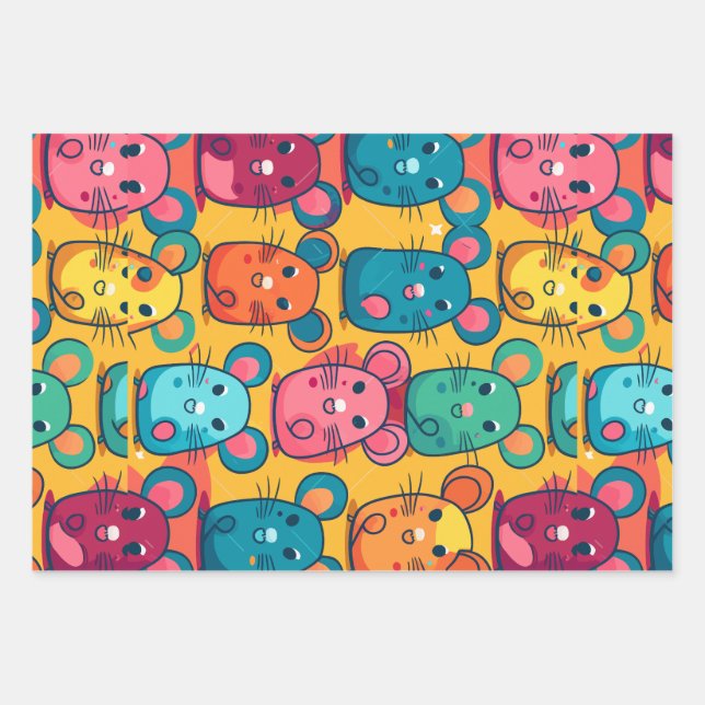 Kids-Friendly Bright & Charming Rats Wrapping Pape Paper Sheet (Front)