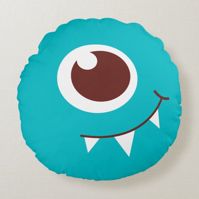 Kids friendly one eyed alien aqua blue  round cushion (Front)