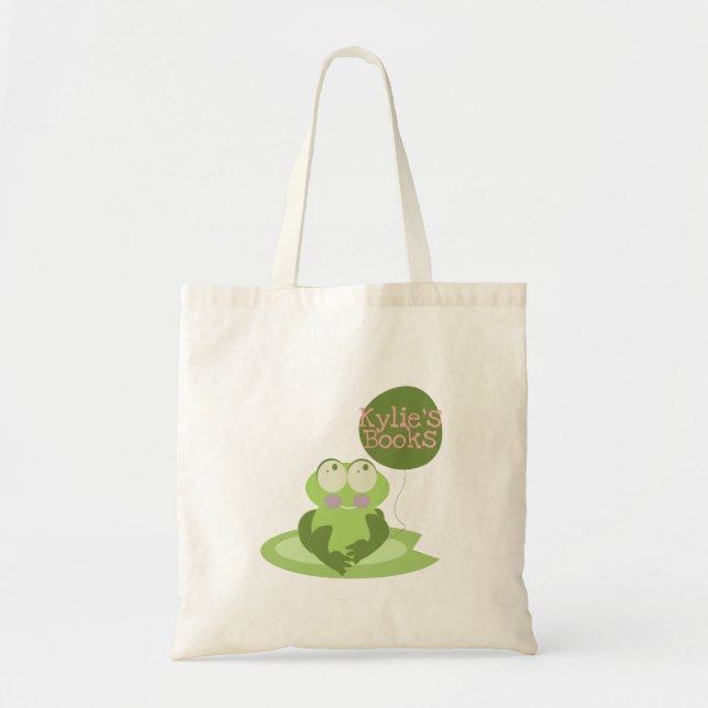 Kids Frog Balloon Library Book  Tote Bag (Front)