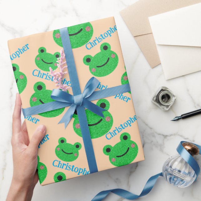Kids Fun Birthday Green Frog Wrapping Paper (Gifting)