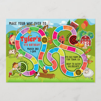 Kids Fun Board Game Birthday Party Invitation