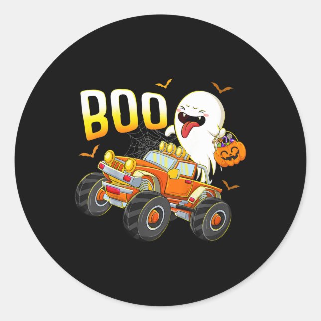 Kids Fun Boo Riding Monster Truck Halloween Costum Classic Round Sticker (Front)