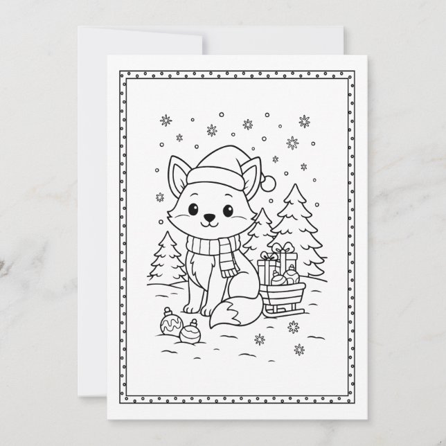 Kids Fun Christmas Fox Colouring Flat Note Card (Front)