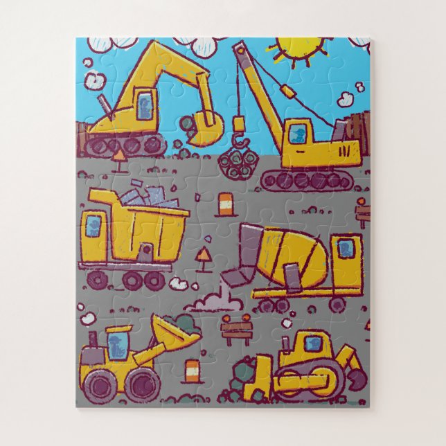 Kids Fun Construction Site and Vehicles Jigsaw Puzzle (Vertical)