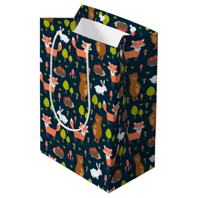 Kids Fun Forest Animals Bunny Rabbit Fox Bear Medium Gift Bag (Back Angled)