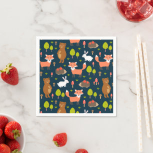 Kids Fun Forest Animals Bunny Rabbit Fox Bear Napkin
