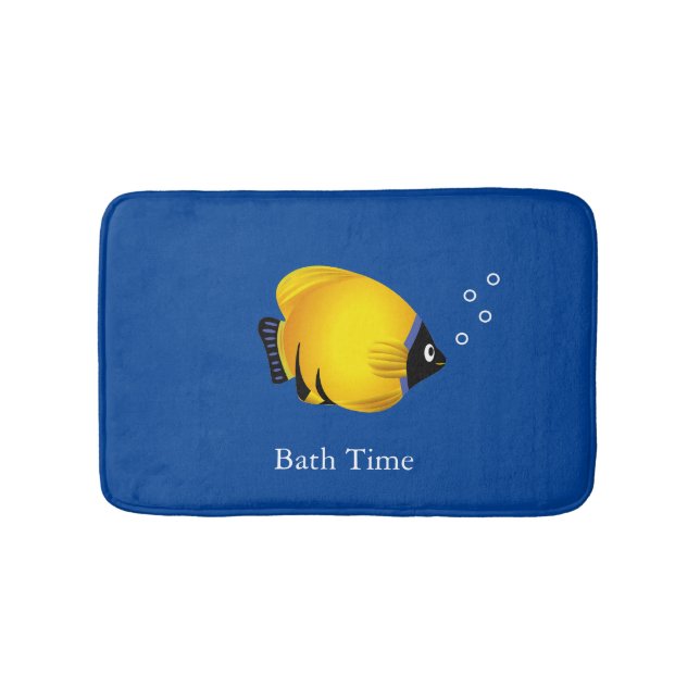 Kids Fun Gold Fish on Navy Bath Mat (Front)