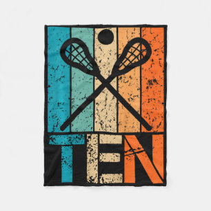 Kids Funny 10th Lacrosse Birthday 10 Year Old Birt Fleece Blanket