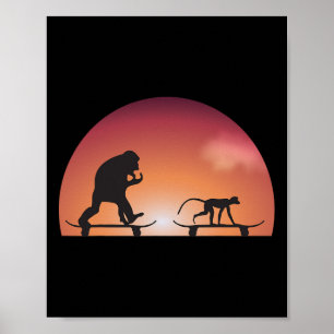 Kids Funny Boy Girl Skateboarding Monkey Gorilla A Poster