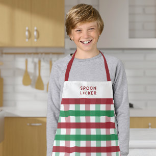 Kids Funny Christmas Baking Plaid Spoon Licker  Apron