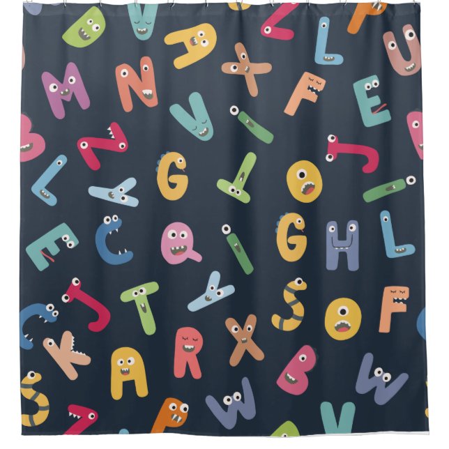 Kids Funny Colourful Alphabet Shower Curtain (Front)
