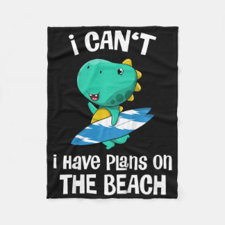 Kids Funny Dinosaur Beach Vacation Cute Dino Surfi Fleece Blanket