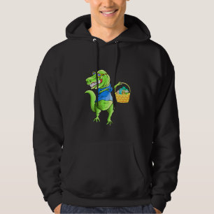Kids Funny Dinosaurs Dabbing With Easter Egg Baske Hoodie