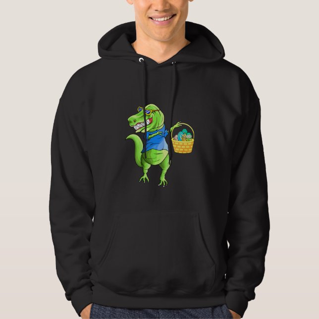 Kids Funny Dinosaurs Dabbing With Easter Egg Baske Hoodie (Front)