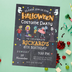 Kids Funny Halloween Costume Birthday Party Invitation