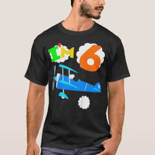 Kids Funny Im 6 Aeroplane 6th Birthday 6 Year Old T-Shirt