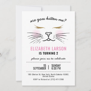 Kids Funny Kitty Kitten Face Birthday Party Invitation