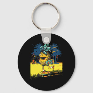Kids Funny Skateboarding Pineapple Sungles Aloha B Key Ring