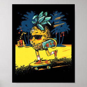 Kids Funny Skateboarding Pineapple Sungles Aloha B Poster