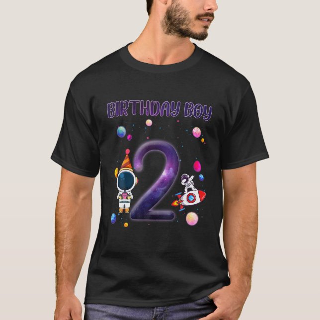 Kids Galaxy Astronaut 2Nd Birthday Boy Tee Family (Front)