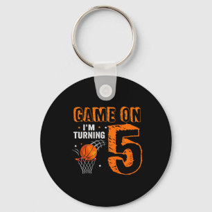 Kids Game On I'm Turning 5 Basketball 5th Birthday Key Ring