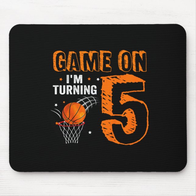 Kids Game On I'm Turning 5 Basketball 5th Birthday Mouse Pad (Front)