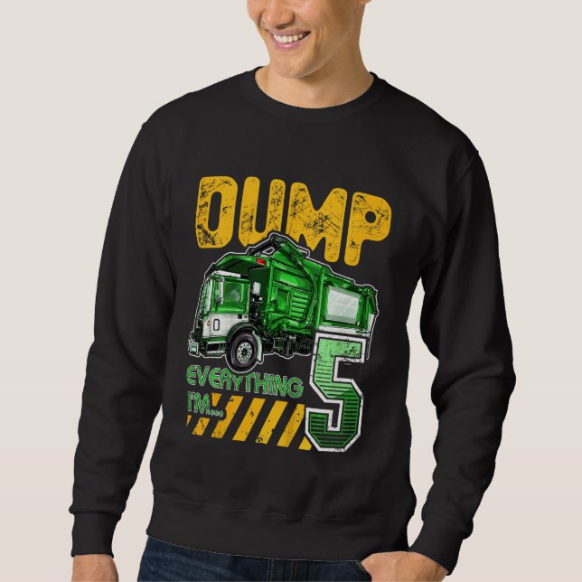 Kids Garbage Truck 5th Birthday 5 Years Old Birthd Sweatshirt (Front)