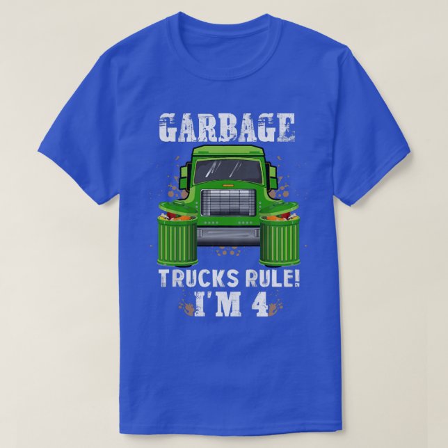 Kids Garbage Trucks Rule I'm 4 Years Old Garbage T T-Shirt (Design Front)