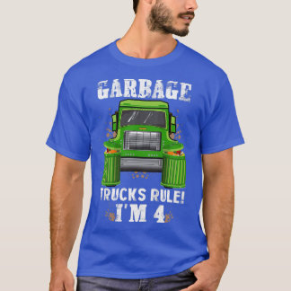 Kids Garbage Trucks Rule I'm 4 Years Old Garbage T T-Shirt