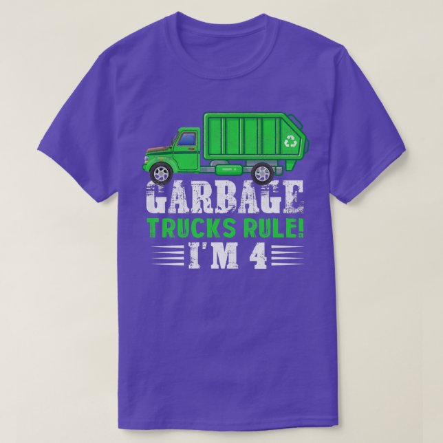 Kids Garbage Trucks Rule I'm 4 Years Old Garbage T T-Shirt (Design Front)