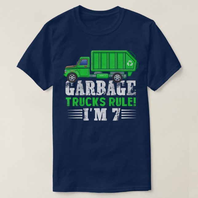Kids Garbage Trucks Rule I'm 7 Years Old Garbage T T-Shirt (Design Front)