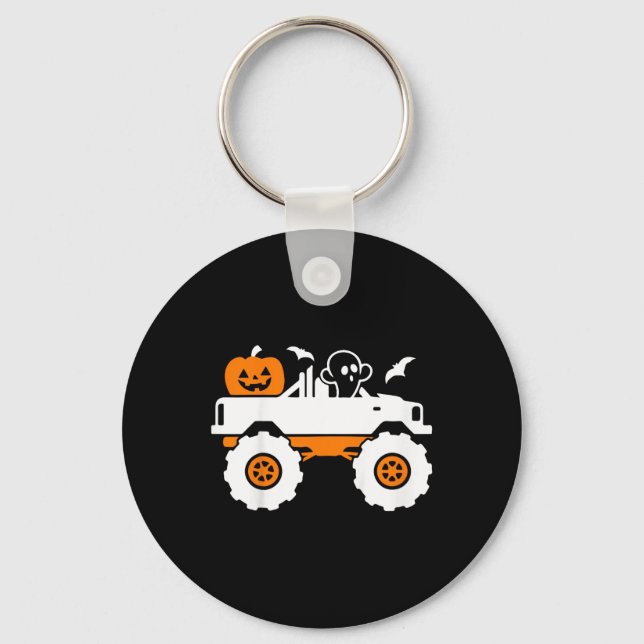 Kids Ghost Pumpkin Riding Monster Truck Lazy Hallo Key Ring (Front)