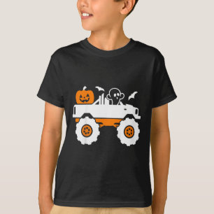 Kids Ghost Pumpkin Riding Monster Truck Lazy Hallo T-Shirt