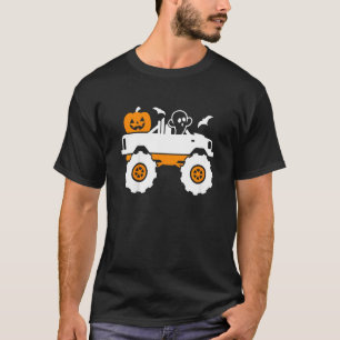 Kids Ghost Pumpkin Riding Monster Truck Lazy Hallo T-Shirt