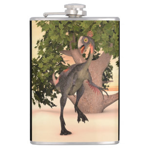 Kids Gigantoraptor Dinosaur Adventure Art Hip Flask