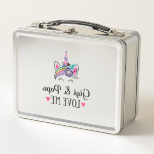 Kids Gigi and Papa Love Me Unicorn T-Shirt Metal Lunch Box