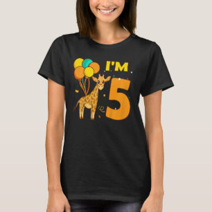 Kids Giraffe Animals Animal Love Girl I Am 5 Years T-Shirt