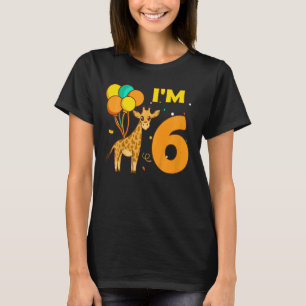 Kids Giraffe Animals Animal Love Girl I Am 6 Years T-Shirt