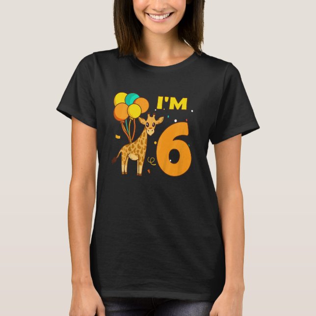 Kids Giraffe Animals Animal Love Girl I Am 6 Years T-Shirt (Front)