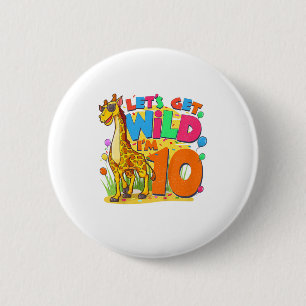Kids Giraffe Birthday Party 10 Year Old Boy 10th B 6 Cm Round Badge